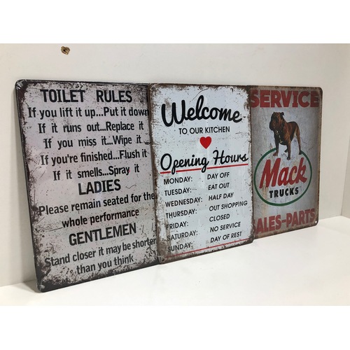  3 Pack - Assorted Metal Signs - 20cm x 30cm